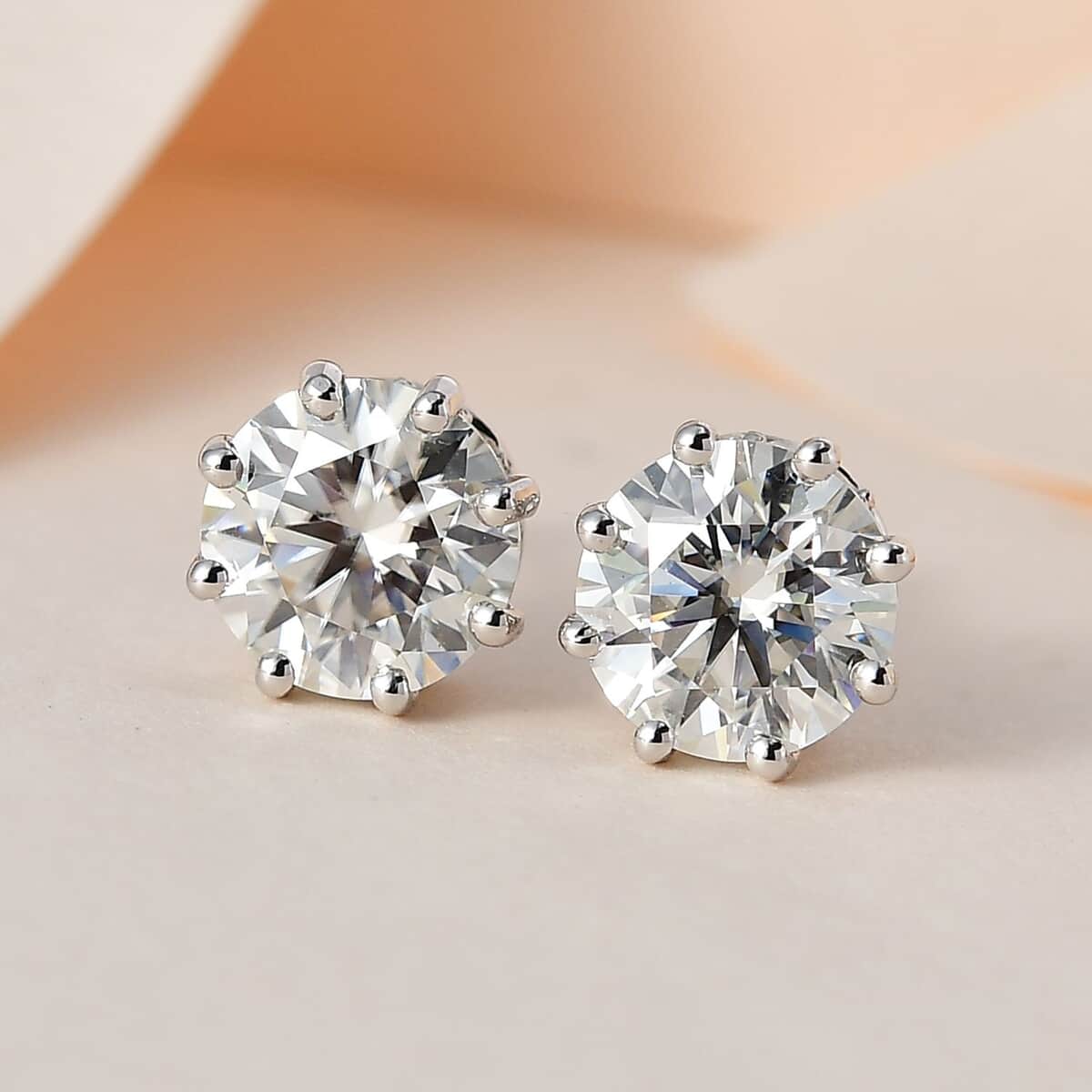 Moissanite Stud Earrings, Platinum Over Sterling Silver Earrings, Moissanite Jewelry 2.50 ctw image number 1