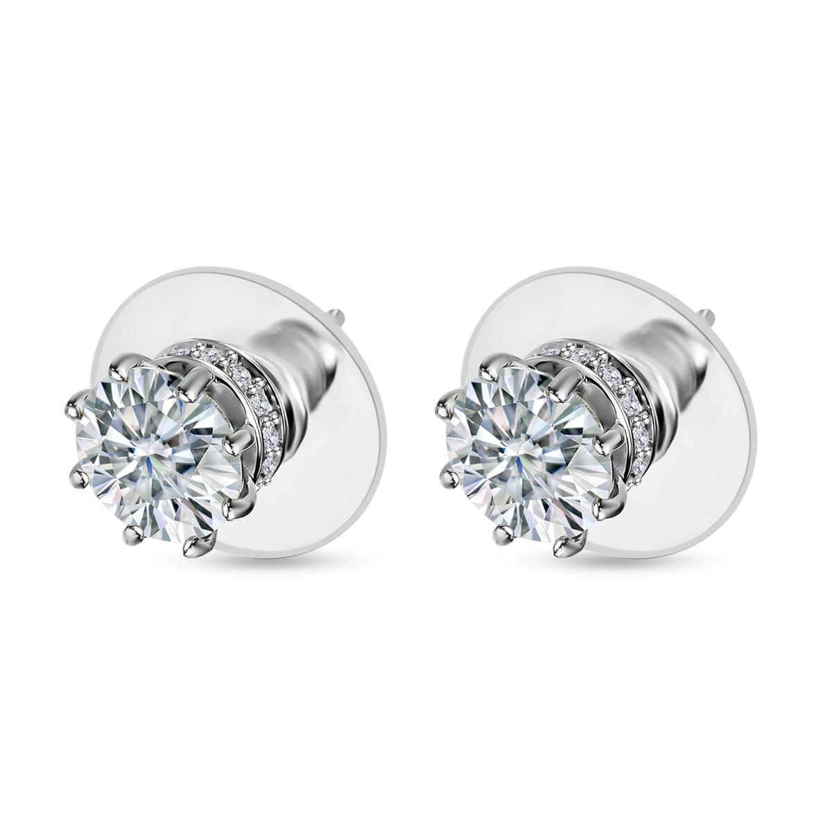 Moissanite Stud Earrings, Platinum Over Sterling Silver Earrings, Moissanite Jewelry 2.50 ctw image number 3