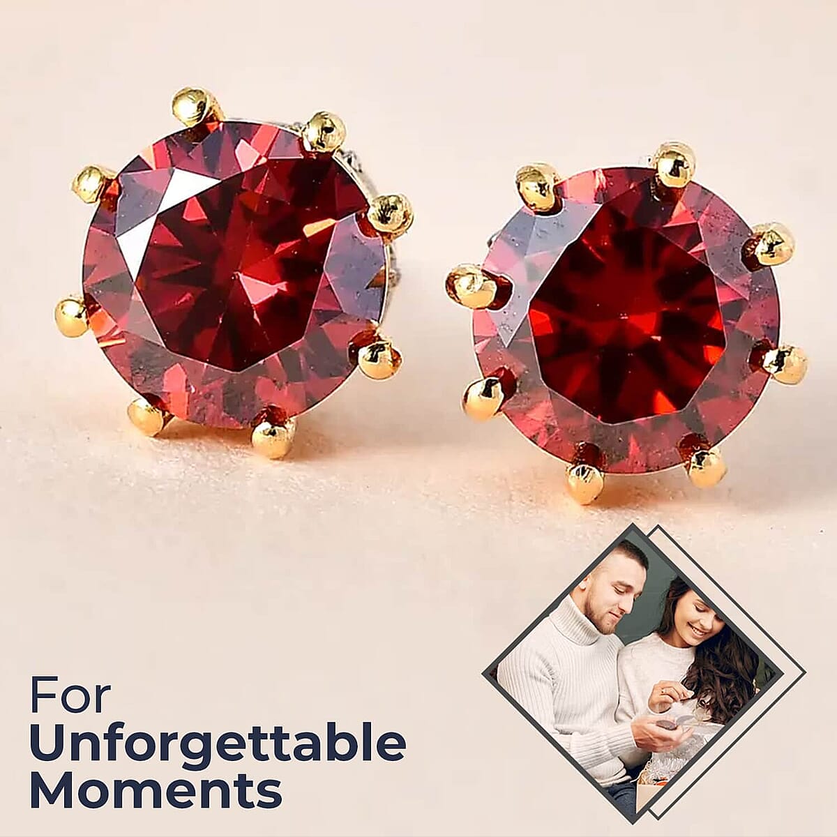 Red Moissanite Stud Earrings,  White Moissanite Accent Earrings, Vermeil Yellow Gold Over Sterling Silver Earrings, Moissanite Jewelry 2.40 ctw image number 1