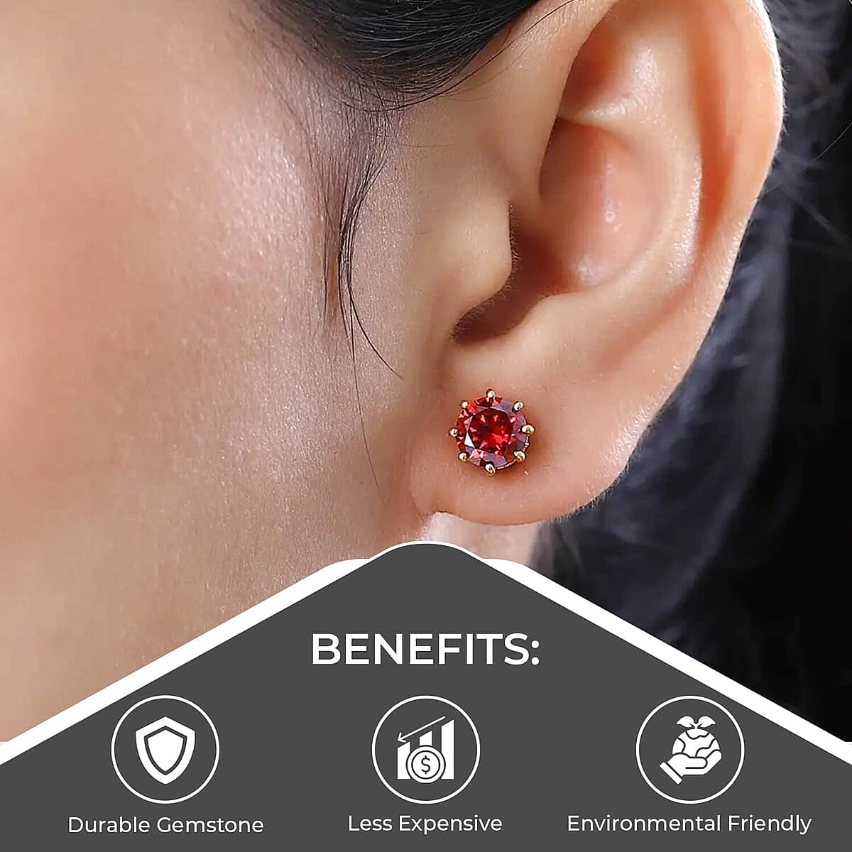 Red Moissanite Stud Earrings,  White Moissanite Accent Earrings, Vermeil Yellow Gold Over Sterling Silver Earrings, Moissanite Jewelry 2.40 ctw image number 3