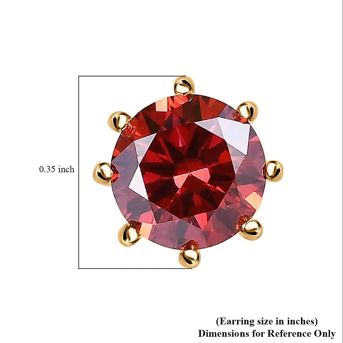 Red Moissanite Stud Earrings,  White Moissanite Accent Earrings, Vermeil Yellow Gold Over Sterling Silver Earrings, Moissanite Jewelry 2.40 ctw image number 6