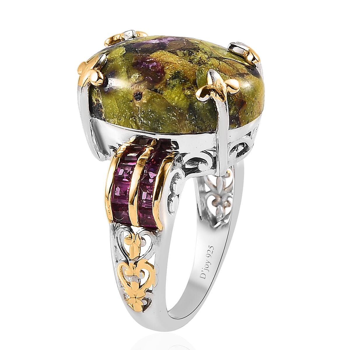 One Time Only Tasmanian Stichtite, Orissa Rhodolite Garnet Ring in Vermeil YG and Platinum Over Sterling Silver (Size 10.0) 11.35 ctw image number 3