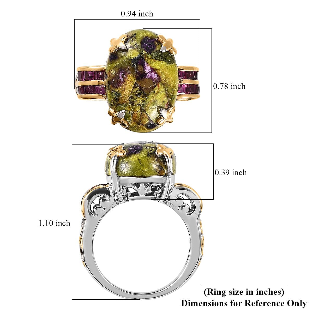 One Time Only Tasmanian Stichtite, Orissa Rhodolite Garnet Ring in Vermeil YG and Platinum Over Sterling Silver (Size 10.0) 11.35 ctw image number 5