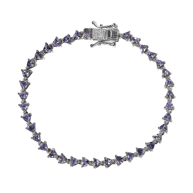 Tanzanite Tennis Bracelet in Platinum Over Sterling Silver (6.50 In) 3.90 ctw