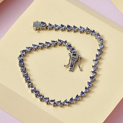 Tanzanite Tennis Bracelet in Platinum Over Sterling Silver (6.50 In) 3.90 ctw