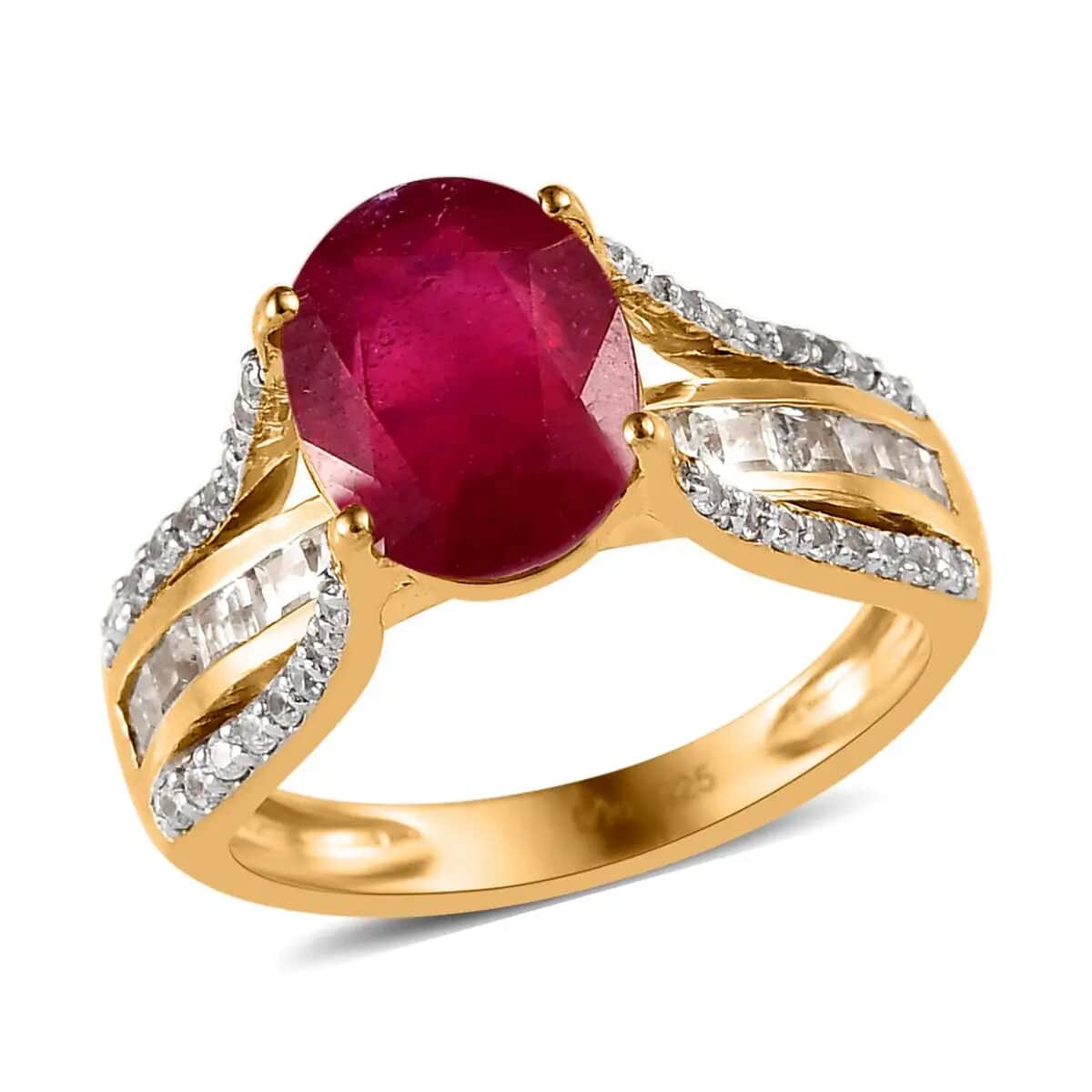 Buy Niassa Ruby Ring, White Topaz Accent Ring, Vermeil Yellow Gold Over ...