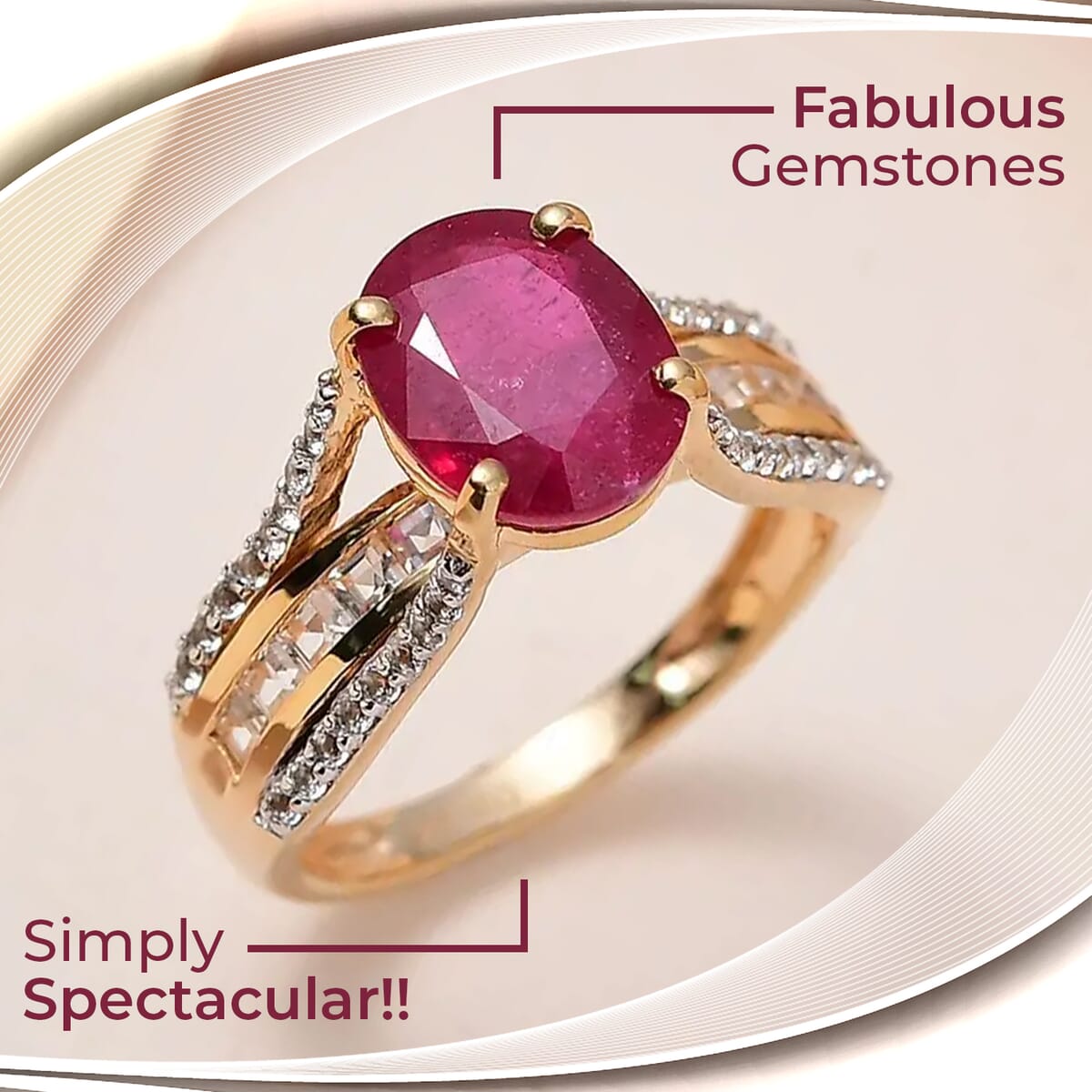 TLV Niassa Ruby (FF), White Topaz Ring in Vermeil YG Over Sterling Silver (Size 7.0) 4.75 ctw image number 1