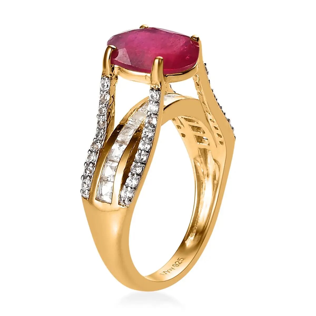 TLV Niassa Ruby (FF), White Topaz Ring in Vermeil YG Over Sterling Silver (Size 7.0) 4.75 ctw image number 3