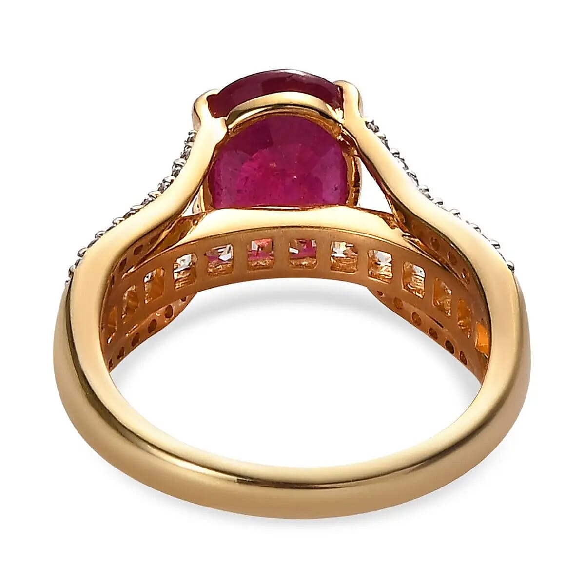 Niassa Ruby Ring, White Topaz Accent Ring, Vermeil Yellow Gold Over Sterling Silver Ring 4.75 ctw image number 4