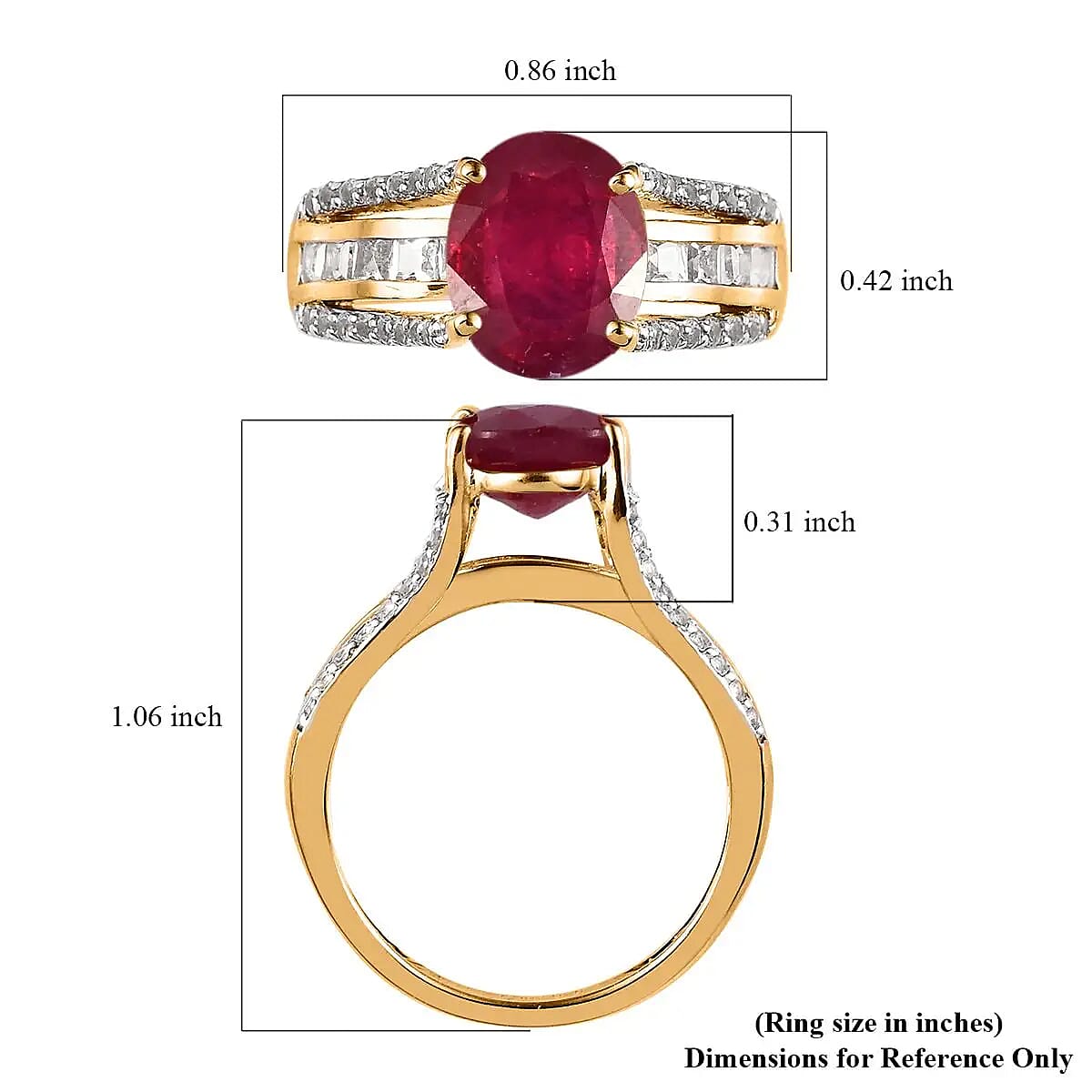 Niassa Ruby Ring, White Topaz Accent Ring, Vermeil Yellow Gold Over Sterling Silver Ring 4.75 ctw image number 6