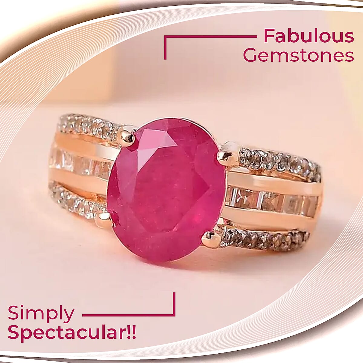 Ilakaka Hot Pink Sapphire Ring , White Topaz Accent Ring , Vermeil Rose Gold Over Sterling Silver Ring 4.65 ctw image number 1