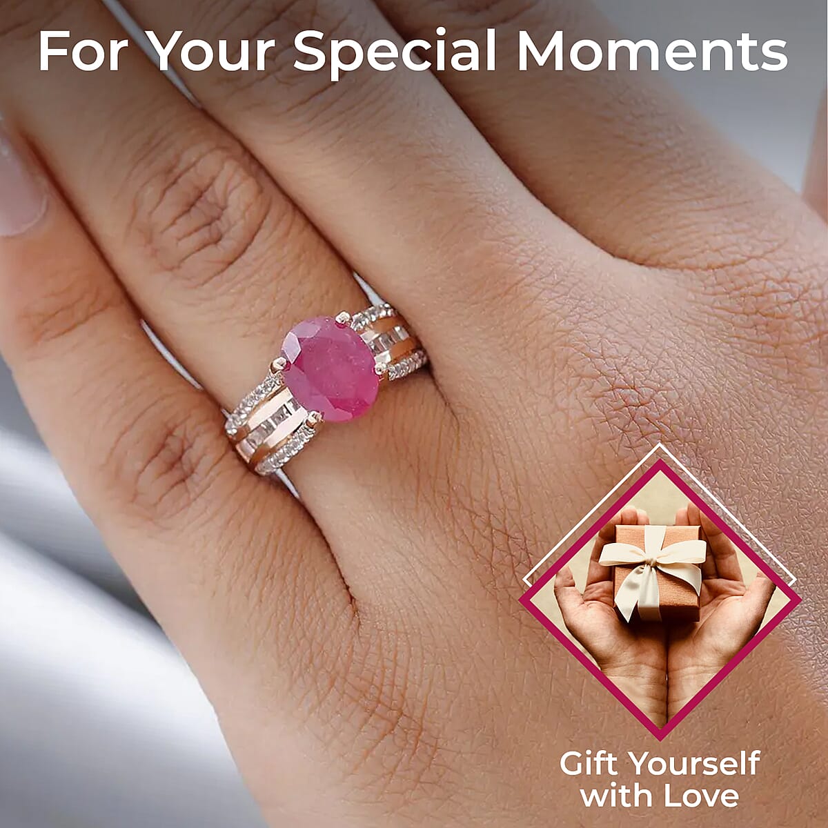 Ilakaka Hot Pink Sapphire Ring , White Topaz Accent Ring , Vermeil Rose Gold Over Sterling Silver Ring 4.65 ctw image number 2