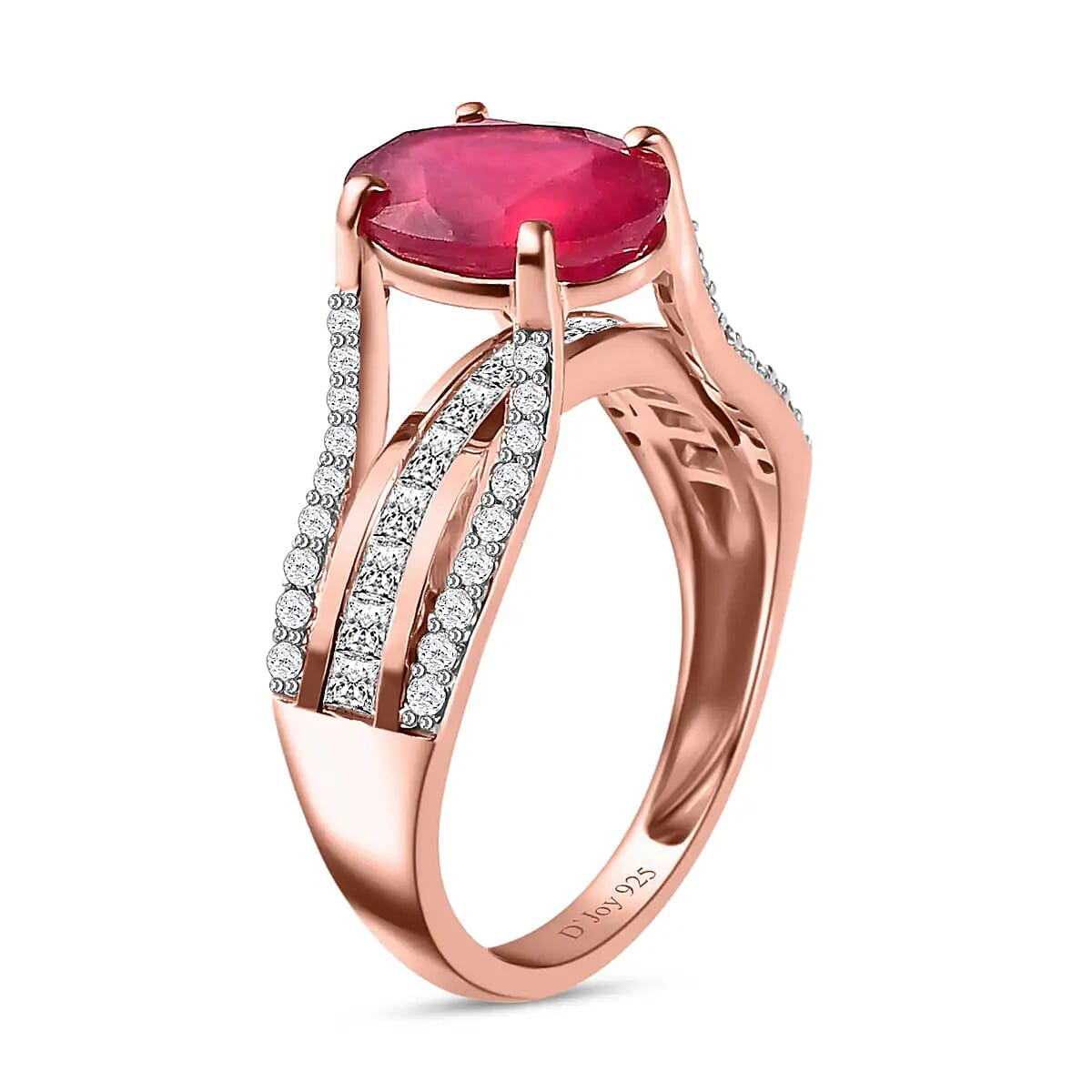 Ilakaka Hot Pink Sapphire Ring , White Topaz Accent Ring , Vermeil Rose Gold Over Sterling Silver Ring 4.65 ctw image number 3