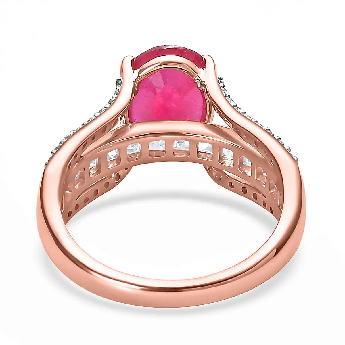 Ilakaka Hot Pink Sapphire Ring , White Topaz Accent Ring , Vermeil Rose Gold Over Sterling Silver Ring 4.65 ctw image number 4