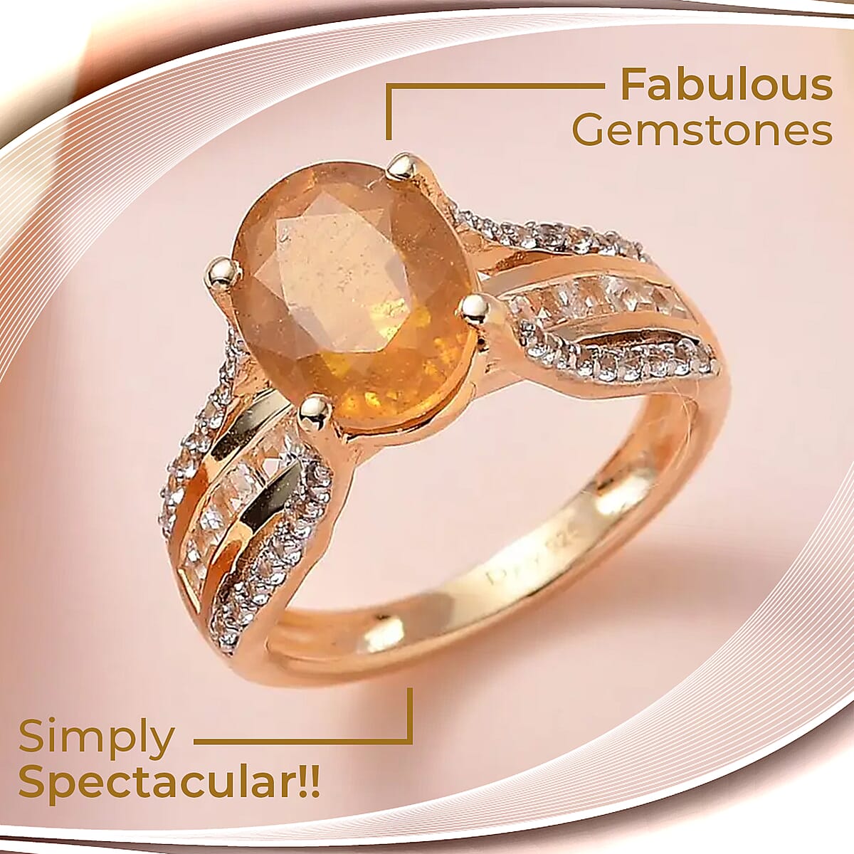Yellow Sapphire Ring , White Topaz Accent Ring , Vermeil Yellow Gold Over Sterling Silver Ring 4.60 ctw image number 1