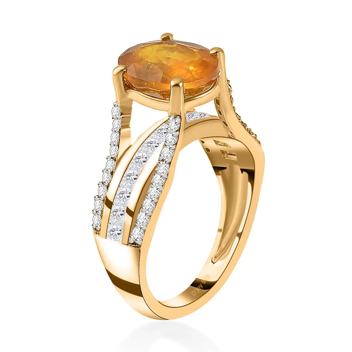 Yellow Sapphire Ring , White Topaz Accent Ring , Vermeil Yellow Gold Over Sterling Silver Ring 4.60 ctw image number 3