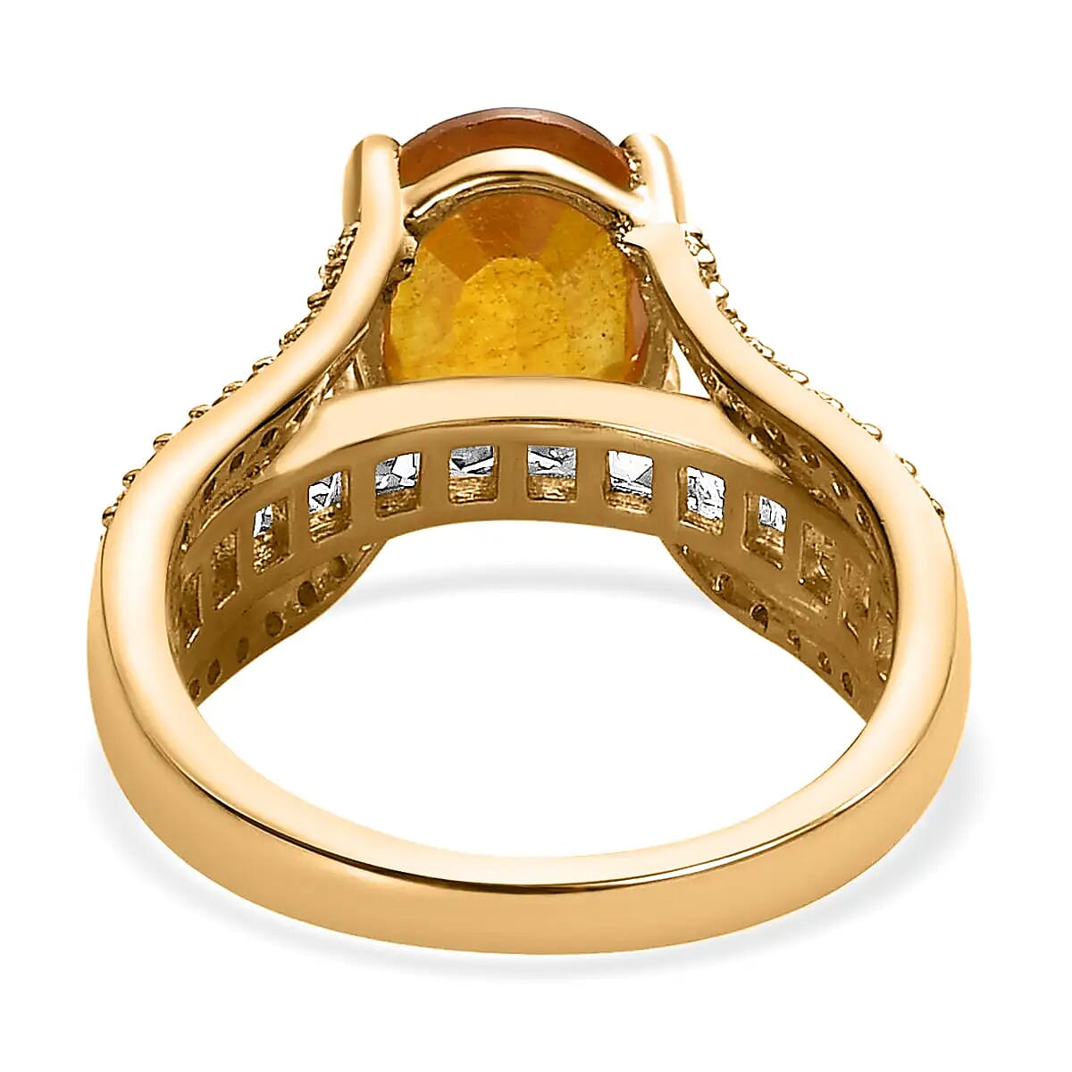 Yellow Sapphire Ring , White Topaz Accent Ring , Vermeil Yellow Gold Over Sterling Silver Ring 4.60 ctw image number 4