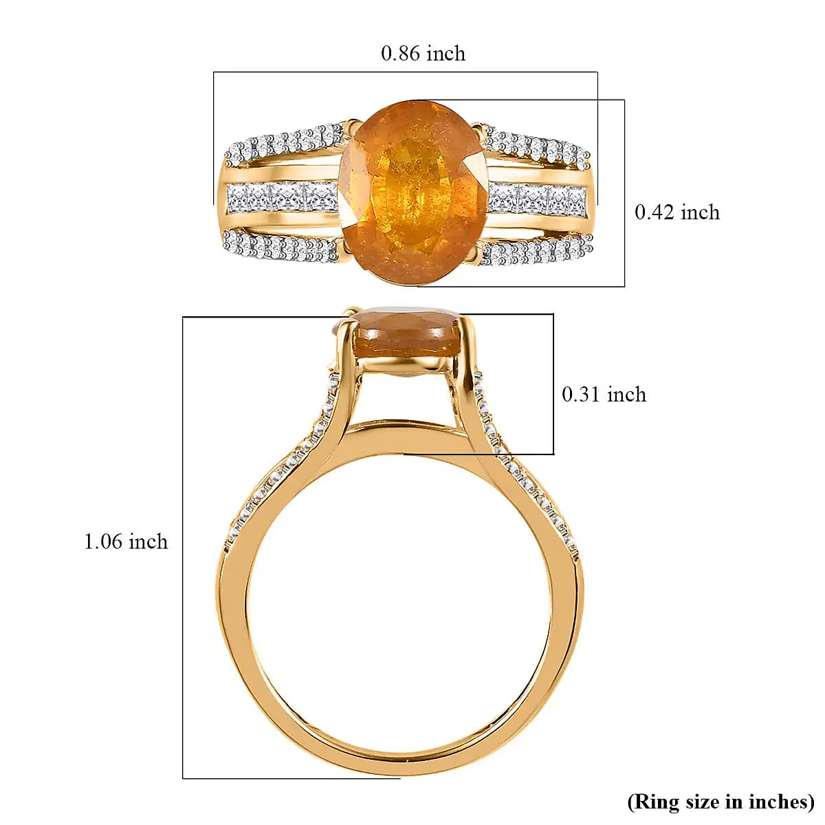 Yellow Sapphire Ring , White Topaz Accent Ring , Vermeil Yellow Gold Over Sterling Silver Ring 4.60 ctw image number 6