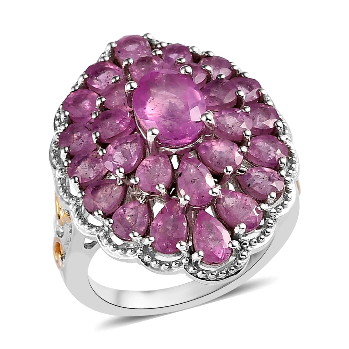 Ilakaka Hot Pink Sapphire (FF) Cocktail Ring in Vermeil Yellow Gold and Platinum Over Sterling Silver (Size 7.0) 8.75 ctw image number 0