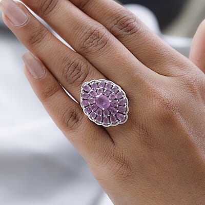 Ilakaka Hot Pink Sapphire (FF) Cocktail Ring in Vermeil Yellow Gold and Platinum Over Sterling Silver (Size 10.0) 8.75 ctw