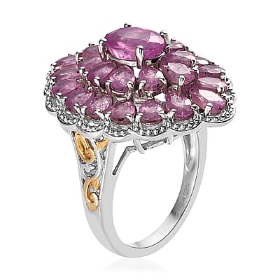 Ilakaka Hot Pink Sapphire (FF) Cocktail Ring in Vermeil Yellow Gold and Platinum Over Sterling Silver (Size 10.0) 8.75 ctw
