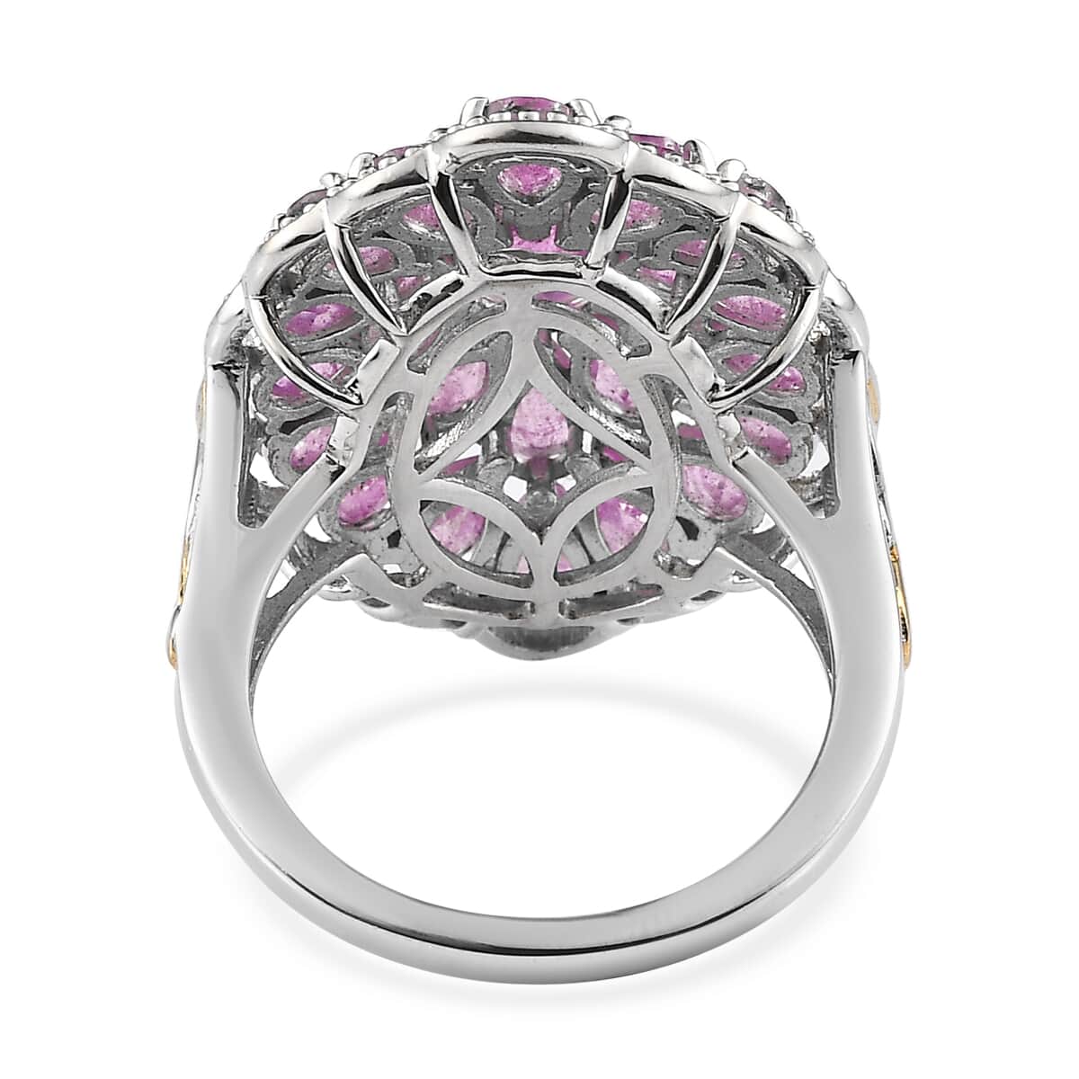 Ilakaka Hot Pink Sapphire (FF) Cocktail Ring in Vermeil Yellow Gold and Platinum Over Sterling Silver (Size 7.0) 8.75 ctw image number 4