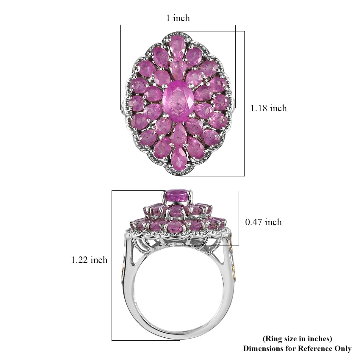 Ilakaka Hot Pink Sapphire (FF) Cocktail Ring in Vermeil Yellow Gold and Platinum Over Sterling Silver (Size 7.0) 8.75 ctw image number 5