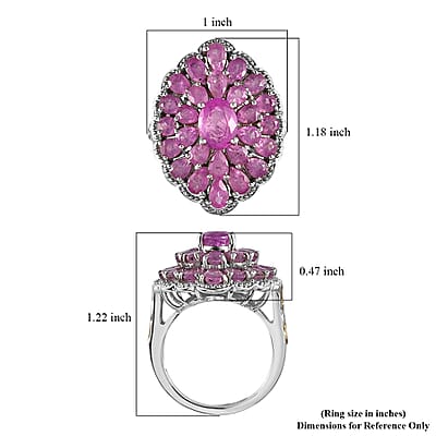 Ilakaka Hot Pink Sapphire (FF) Cocktail Ring in Vermeil Yellow Gold and Platinum Over Sterling Silver (Size 10.0) 8.75 ctw