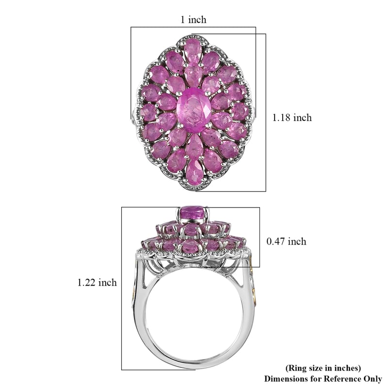 Ilakaka Hot Pink Sapphire (FF) Cocktail Ring in Vermeil Yellow Gold and Platinum Over Sterling Silver (Size 10.0) 8.75 ctw
