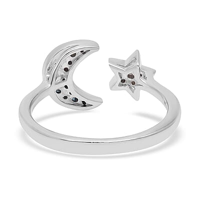 Venice Blue Diamond I1-I2 and Diamond Moon Star Ring in Platinum Over Sterling Silver (Size 10.0) 0.15 ctw