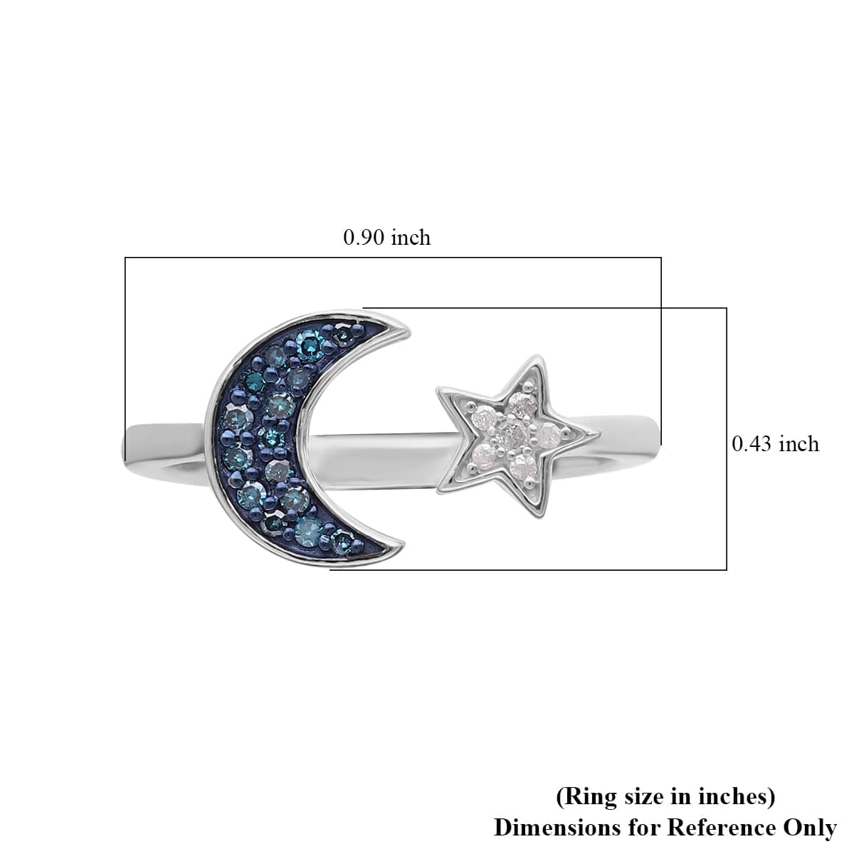 Venice Blue Diamond I1-I2 and Diamond Moon Star Ring in Platinum Over Sterling Silver (Size 7.0) 0.15 ctw image number 5