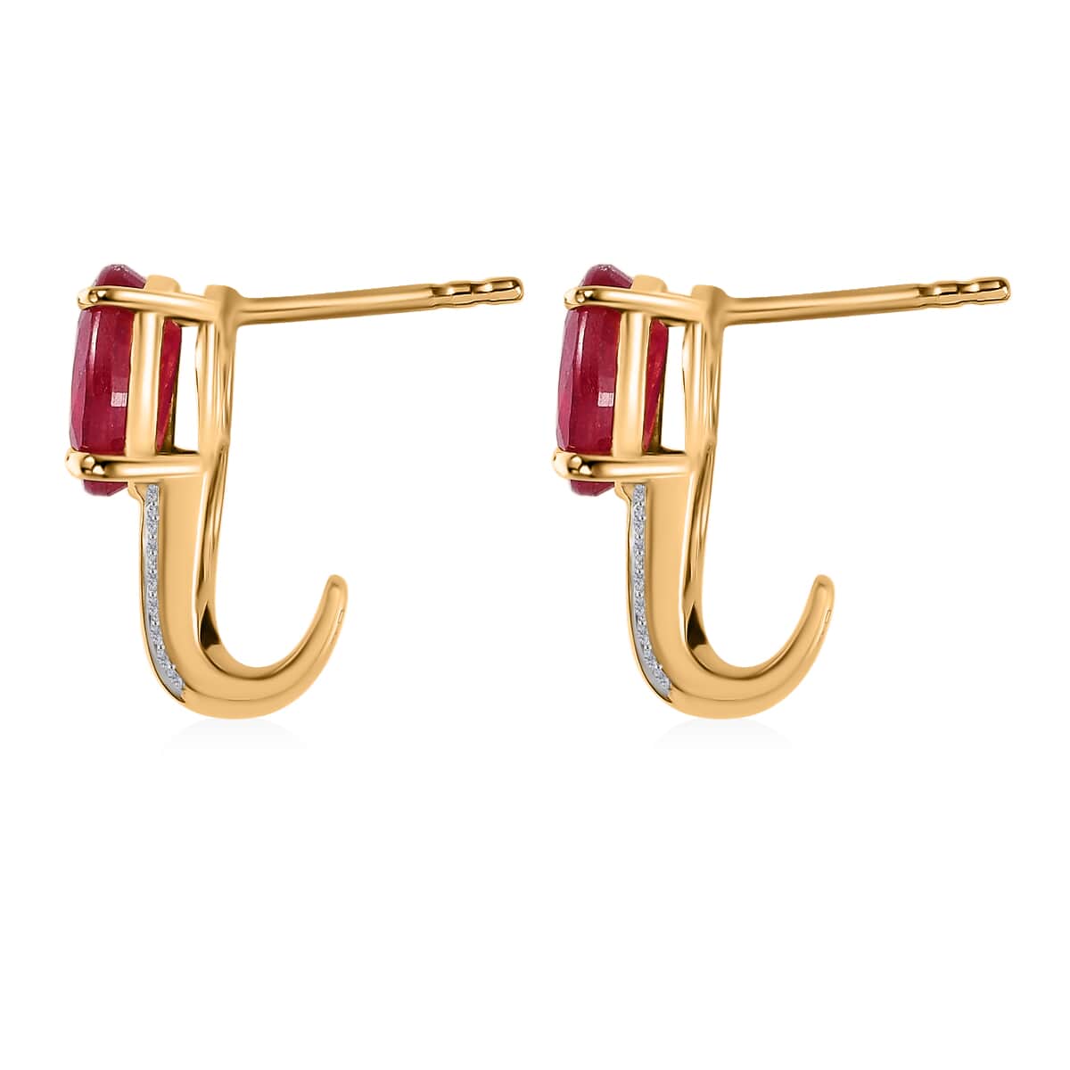 TLV Niassa Ruby (FF), White Topaz J-Hoop Earrings in Vermeil YG Over Sterling Silver 4.15 ctw image number 3