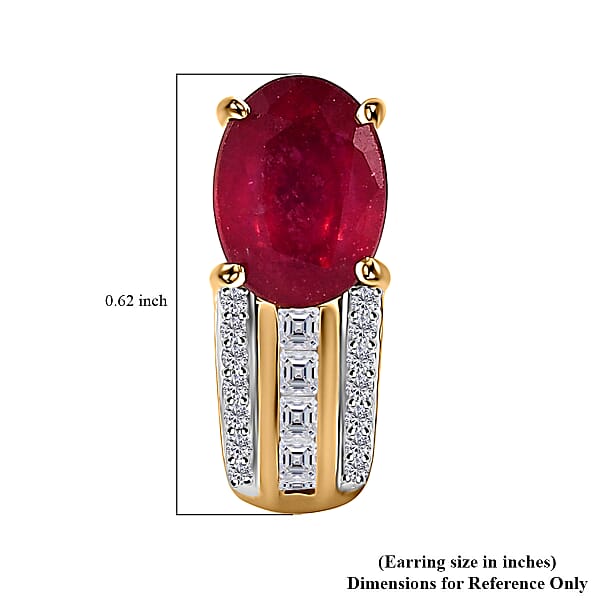 Niassa Ruby Earrings , Ruby J Hoop Earrings ,White Topaz Accent Earrings , Vermeil Yellow Gold Over Sterling Silver Earrings 4.25 ctw