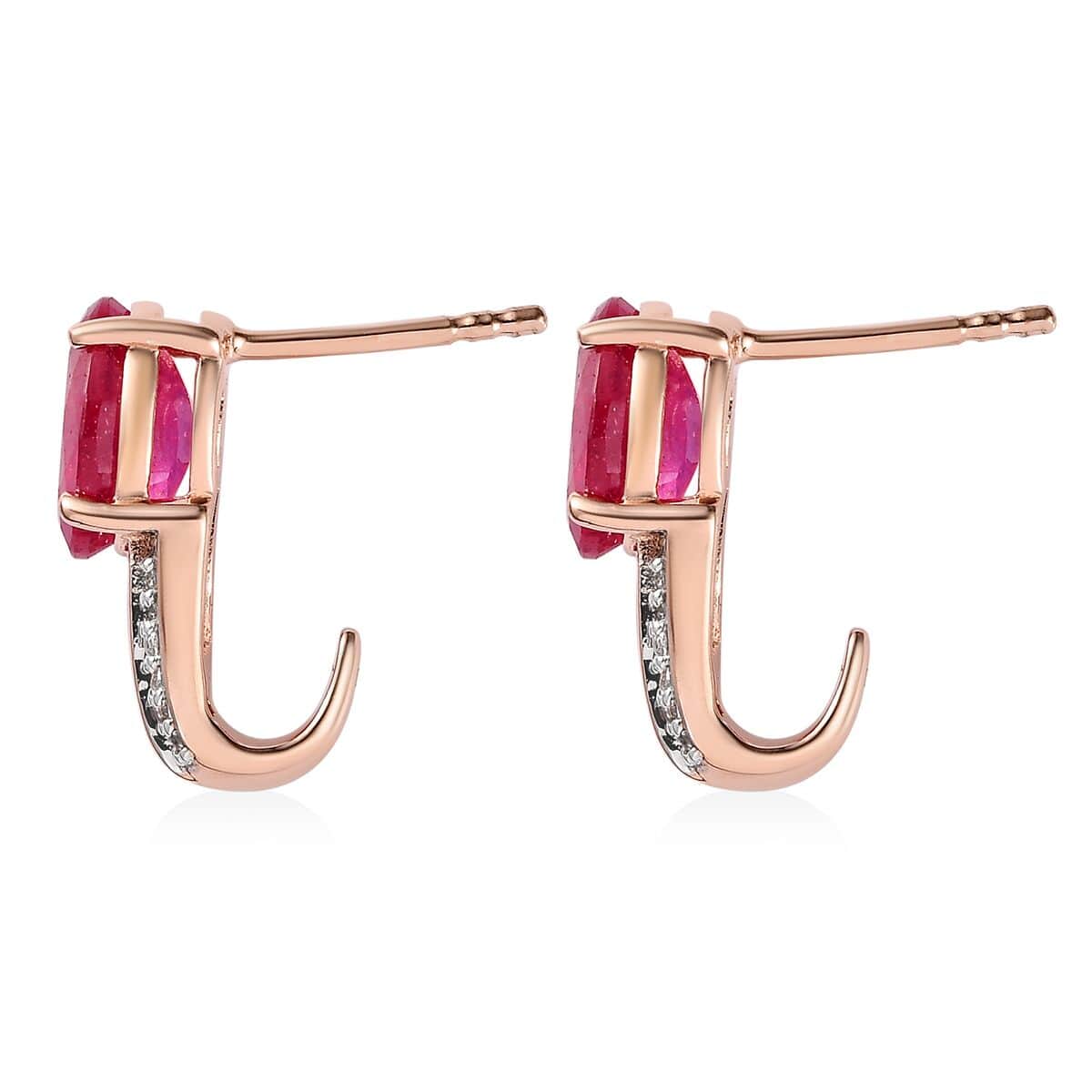Ilakaka Hot Pink Sapphire Earrings, Pink Sapphire J Hoop Earrings, White Topaz Accent Earrings, Vermeil Rose Gold Over Sterling Silver Earrings 4.00 ctw image number 3