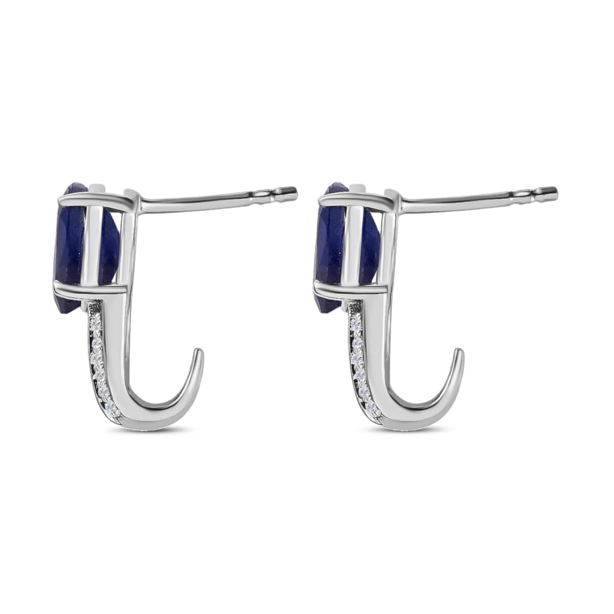 Masoala Sapphire Earrings , Masoala Sapphire J Hoop Earrings ,White Topaz Accent Earrings , Platinum Over Sterling Silver Earrings 4.15 ctw image number 3