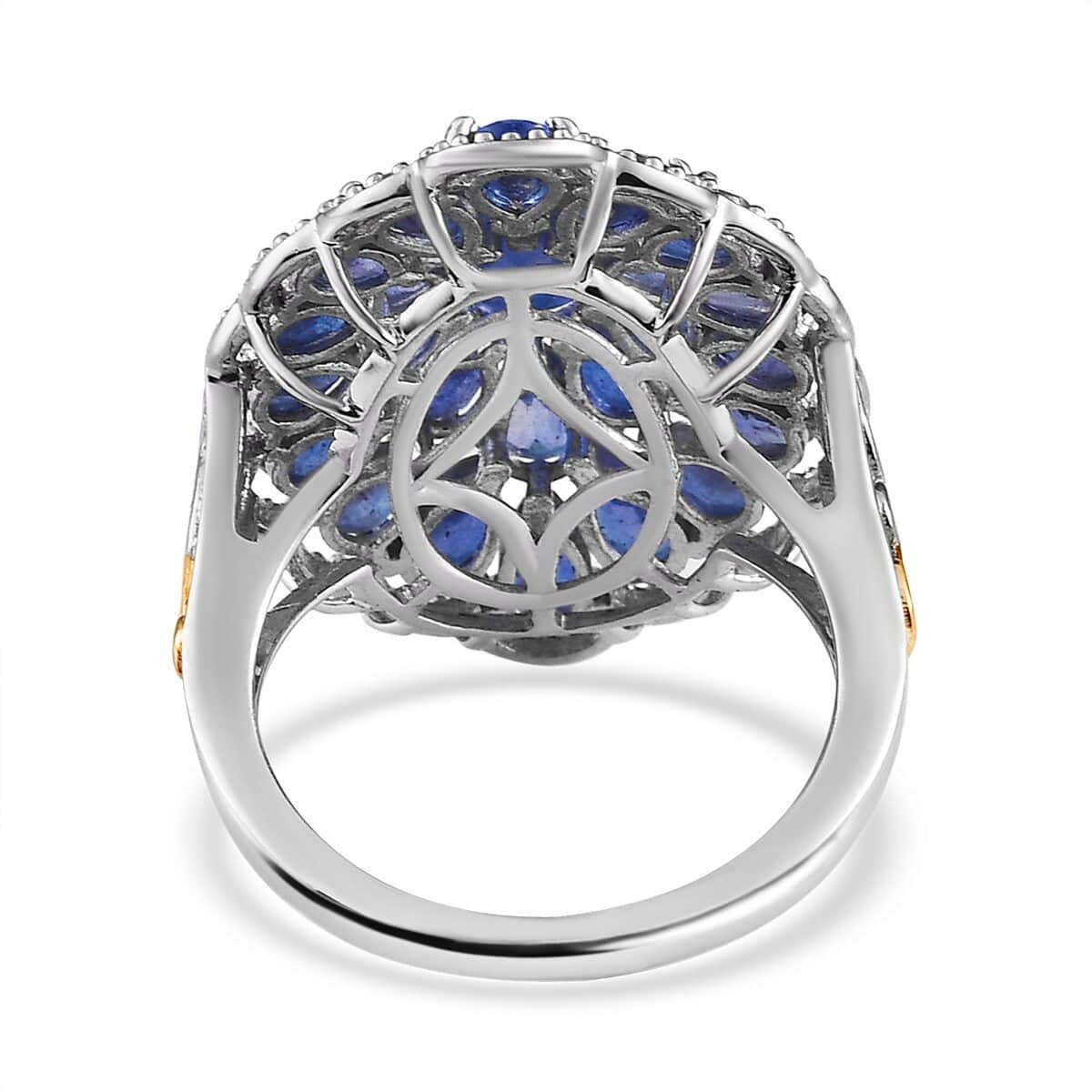 Masoala Sapphire (FF) Cocktail Ring in Vermeil Yellow Gold and Platinum Over Sterling Silver (Size 7.0) 8.10 ctw image number 4