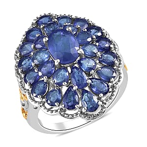 Masoala Sapphire (FF) Cocktail Ring in Vermeil Yellow Gold and Platinum Over Sterling Silver (Size 8.0) 8.10 ctw