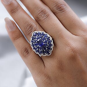 Masoala Sapphire (FF) Cocktail Ring in Vermeil Yellow Gold and Platinum Over Sterling Silver (Size 8.0) 8.10 ctw