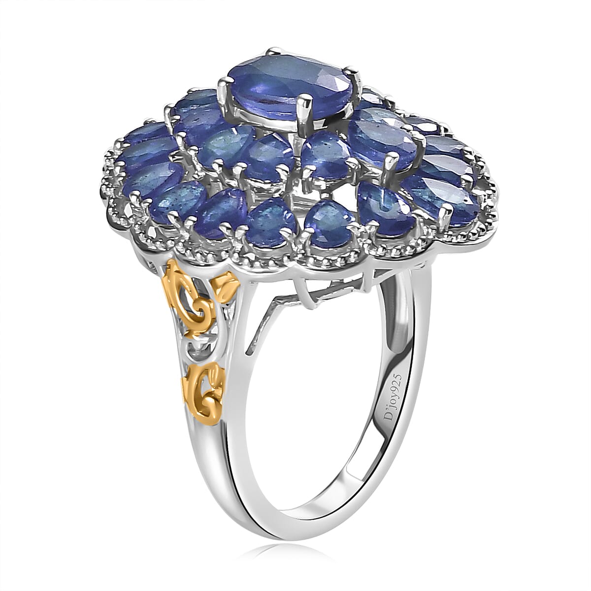 Masoala Sapphire (FF) Cocktail Ring in Vermeil Yellow Gold and Platinum Over Sterling Silver (Size 8.0) 8.10 ctw image number 3