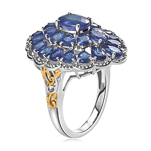 Masoala Sapphire (FF) Cocktail Ring in Vermeil Yellow Gold and Platinum Over Sterling Silver (Size 8.0) 8.10 ctw
