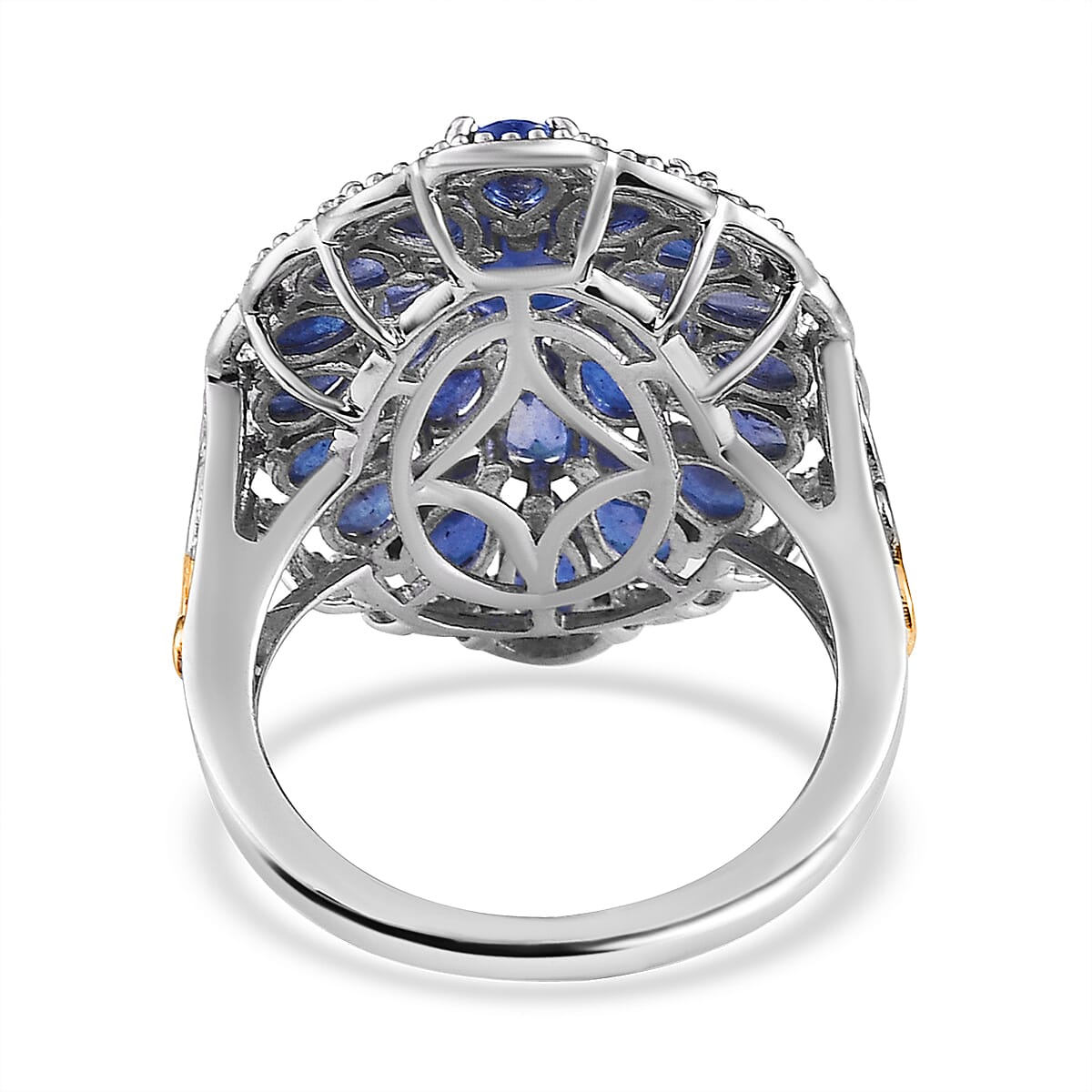 Masoala Sapphire (FF) Cocktail Ring in Vermeil Yellow Gold and Platinum Over Sterling Silver (Size 8.0) 8.10 ctw image number 4