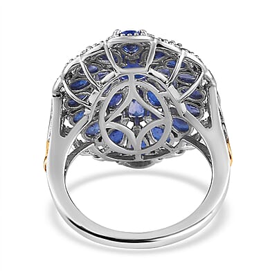 Masoala Sapphire (FF) Cocktail Ring in Vermeil Yellow Gold and Platinum Over Sterling Silver (Size 8.0) 8.10 ctw