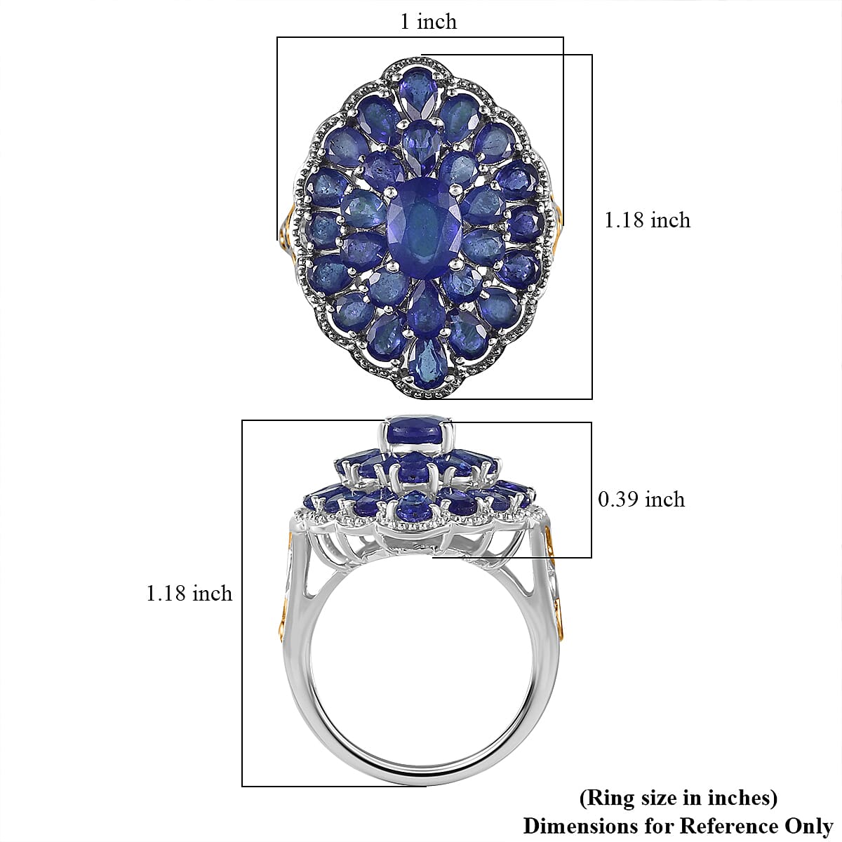 Masoala Sapphire (FF) Cocktail Ring in Vermeil Yellow Gold and Platinum Over Sterling Silver (Size 8.0) 8.10 ctw image number 5