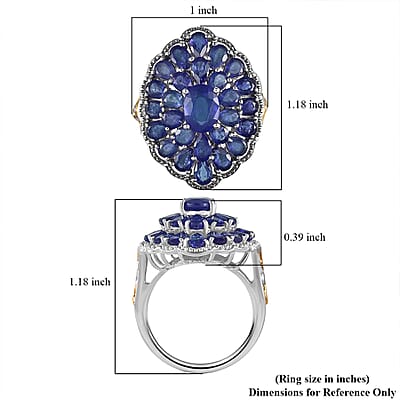 Masoala Sapphire (FF) Cocktail Ring in Vermeil Yellow Gold and Platinum Over Sterling Silver (Size 8.0) 8.10 ctw