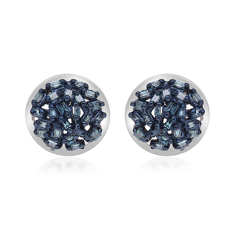 Venice Blue Diamond I1-I2 Stud Earrings in Platinum Over Sterling Silver 0.20 ctw