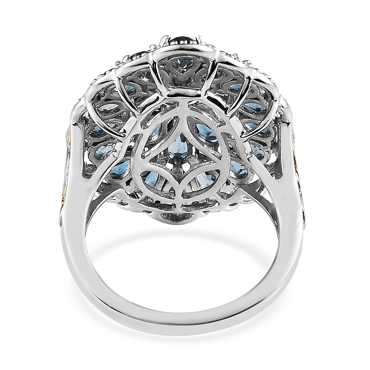 London Blue Topaz Cocktail Ring in Vermeil Yellow Gold and Platinum Over Sterling Silver (Size 9.0) 6.35 ctw image number 4