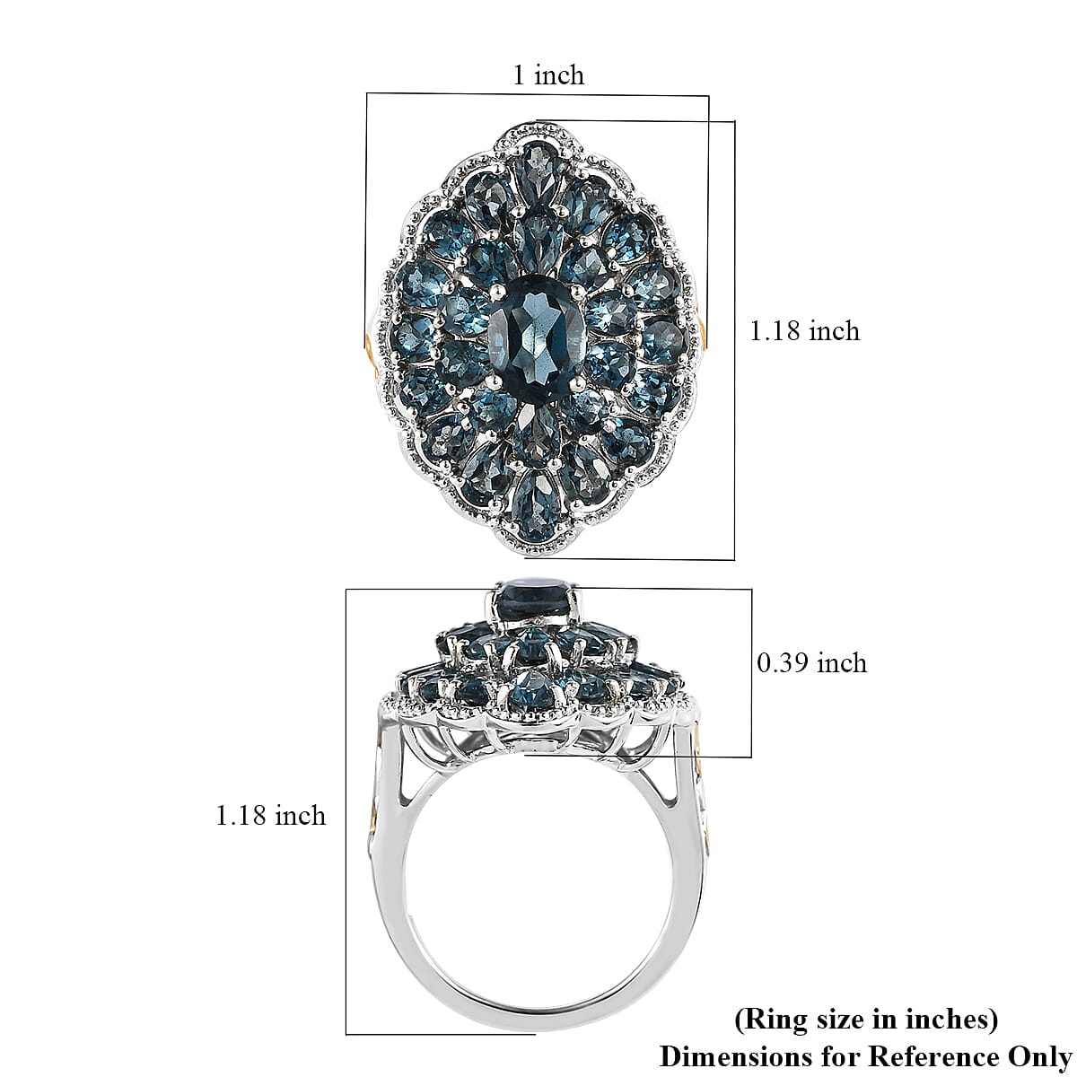 London Blue Topaz Cocktail Ring in Vermeil Yellow Gold and Platinum Over Sterling Silver (Size 9.0) 6.35 ctw image number 5