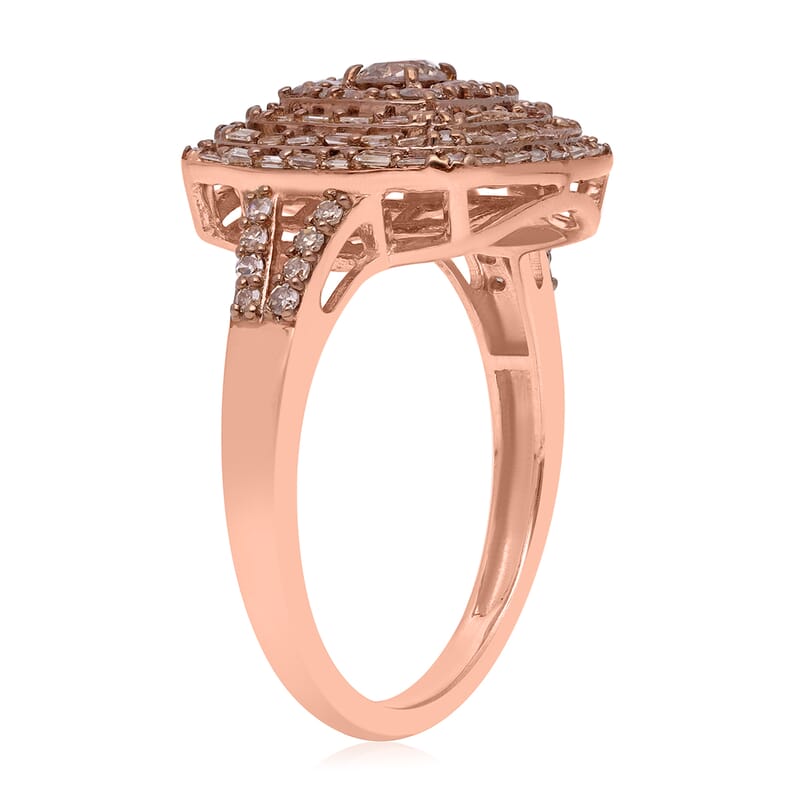 Natural Champagne Diamond Cluster Ring in Vermeil Rose Gold Over Sterling Silver (Size 10.0) 1.00 ctw