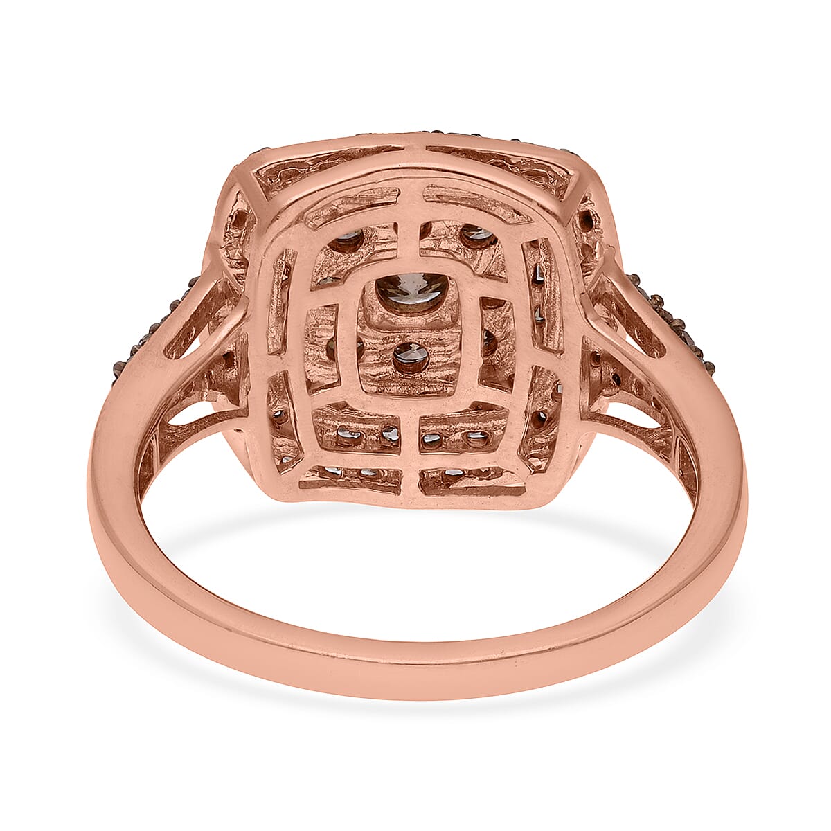 Natural Champagne Diamond Cluster Ring in Vermeil Rose Gold Over Sterling Silver (Size 10.0) 1.00 ctw