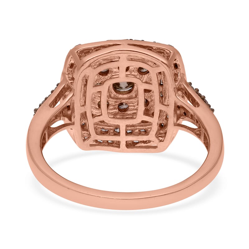 Natural Champagne Diamond Cluster Ring in Vermeil Rose Gold Over Sterling Silver (Size 10.0) 1.00 ctw